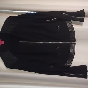 Sunny leigh sz 14 black with faux leather trim zip front zip detail on sleeves